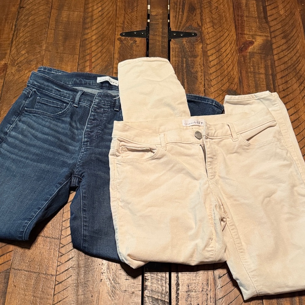 Blue and Beige Pants from Loft Size 27 Petite
